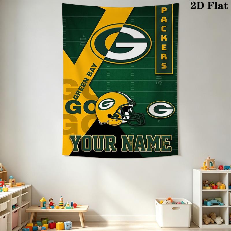 Name Custom Green Bay Packers Wall Tapestry Aesthetic Wall Hanging Printed Fabric Blanket Decorative Tapestries for Bedroom Living Room Home Decor