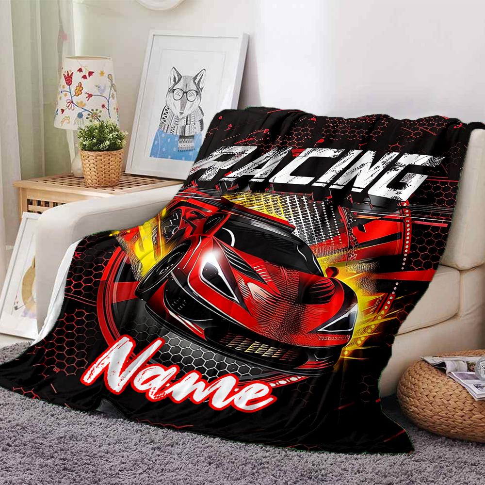 Custom Name Racing Theme Printed Blanket - Perfect for Couch, Bed, Travel & Outdoor Use | Machine Washable, Cozy & Durable.
