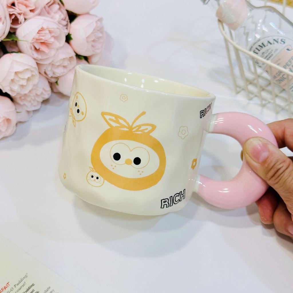 Милая чашка для воды для студентов, розовая чашка, маленькая подарочная коробка, керамическая чашка, маленькая оранжевая кружка с рисунком в подарок