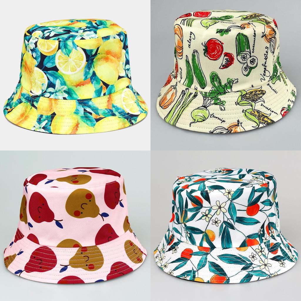 Fruit Patterned Tropical Colorful Basin Hat Reversible Wear Outdoor Protect Sun
