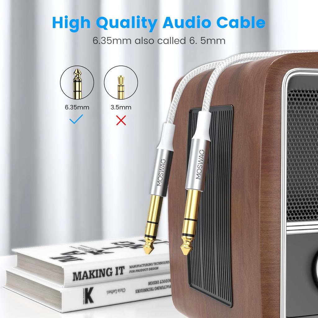 Гитарный стерео стандартный штекерный провод «папа-папа» 10 м инструментальный нейлоновый разъем подходит для электродинамика 6,35 мм (10м) Трость, оплетка, гитара, бас,