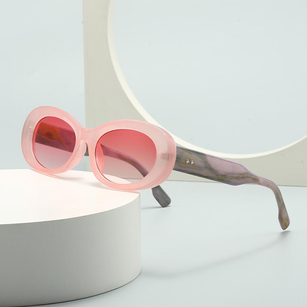 Classic Rivet Brand Oval Sunglasses Women For Men Luxury Designer Vintage Sun Glasses Popular Punk Drive Jelly Pink Shades Uv400