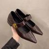 Retro French Pointed Brown Small Leather Shoes Women's 2025 New Shoes Autumn Soft-soled Single Shoes Mary Jane Loafers