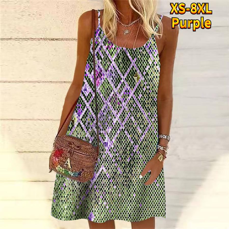 Women Flower Patterned Sequin Diamond Lattice Printed Mini Dress Sleeveless Party Dress Summer Beach Dress Sundress