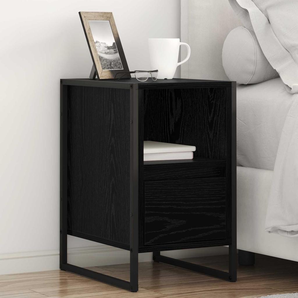 Nightstand Black Oak Effect 39.5 x 30 x 50 cm Engineered Wood