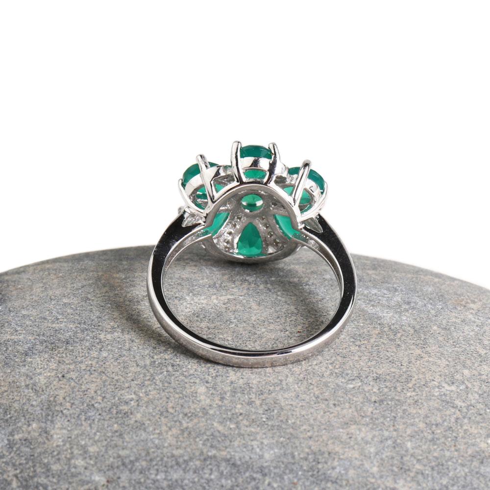 Elegant Natural Green Agate Gemstones Flower Design Ring 925 Sterling Silver Fine Jewelry for Women Valentines Gift