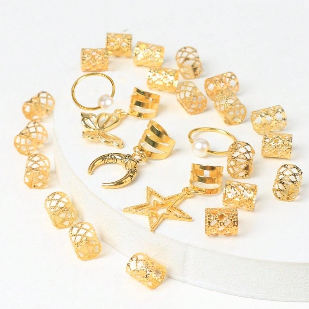 25pcs Hair Braiding Hollow Out Hair Ring Dread Locks Hair Braid Tubes Dreadlocks Beads  Decor