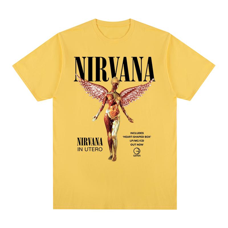 Hot Nirvana Rock Band Vintage Tshirt Y2k Casual Loose Angel Floral Grunge Music Cotton Unisex T Shirt New Tee Tshirt Unisexs Tops