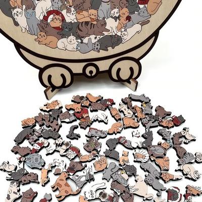Деревянный пазл из 135 деталей цвета Моранди в форме кошки, неправильные детали в форме животных, для домашнего декора и игр на вечеринках, подарки