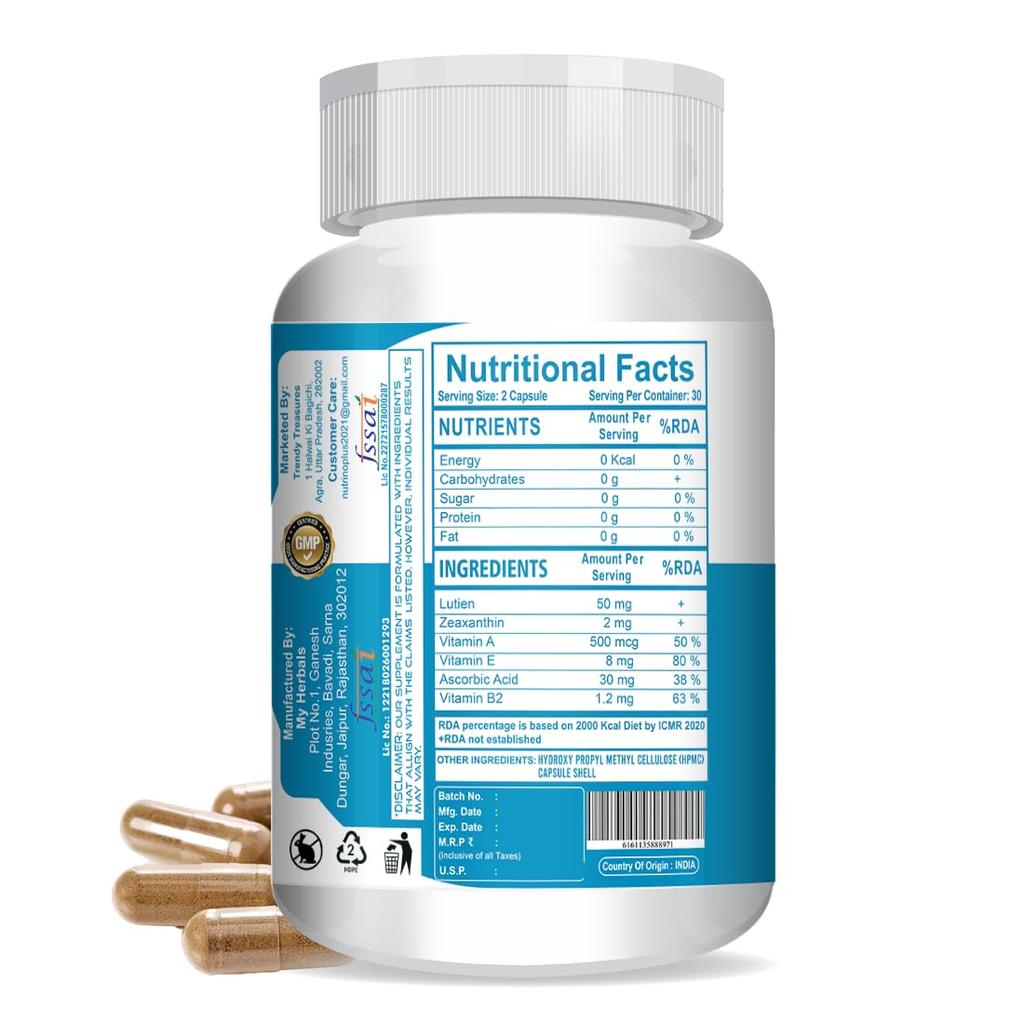 NutrinoPlus Капсулы для ухода за глазами и зрения 150 мг | Добавка с лютеином и зеаксантином для защиты от синего света и цифровой нагрузки на глаза | 60 вегетарианских капсул | США Fo