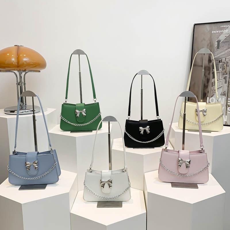 Сумка через плечо с бантом и цепочкой в иностранном стиле, женская, весна-лето, новая модная корейская версия, универсальная однотонная сумка с нишевой текстурой