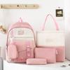 Four-Piece Backpack Set Student School Bag Women's Large Capacity Backpack Color Block Campus Backpack