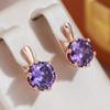 Classic Six Claw Round Cut Purple Zircon Drop Earrings for Women Wedding Jewelry Hypoallergenic
