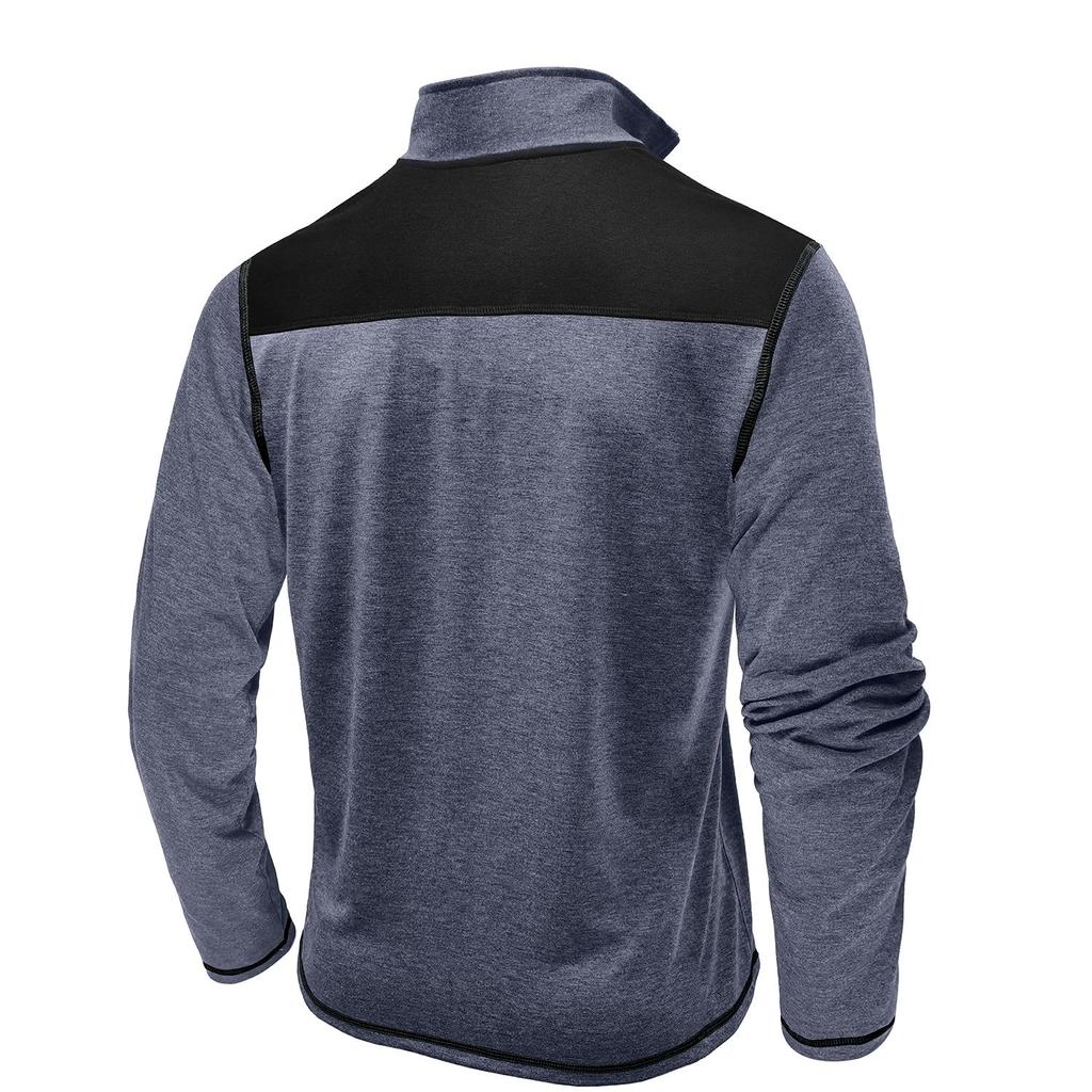 Мужские топы с воротником-стойкой, длинными рукавами, футболки контрастных цветов, свитшоты с застежкой-молнией и нагрудным карманом, повседневная спортивная одежда на осень и весну