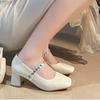 Модные туфли Мэри Джейн, женские туфли 2024 года, весна-осень-зима, толстые каблуки, высокие каблуки, квадратная головка, стиль феи, корейские универсальные туфли на плоской подошве