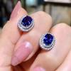 Huitan Sparkling Blue/White CZ Stud Earrings Simple Oval Shape Elegant Women's Ear Piercing Accessories Wedding Party Jewelry