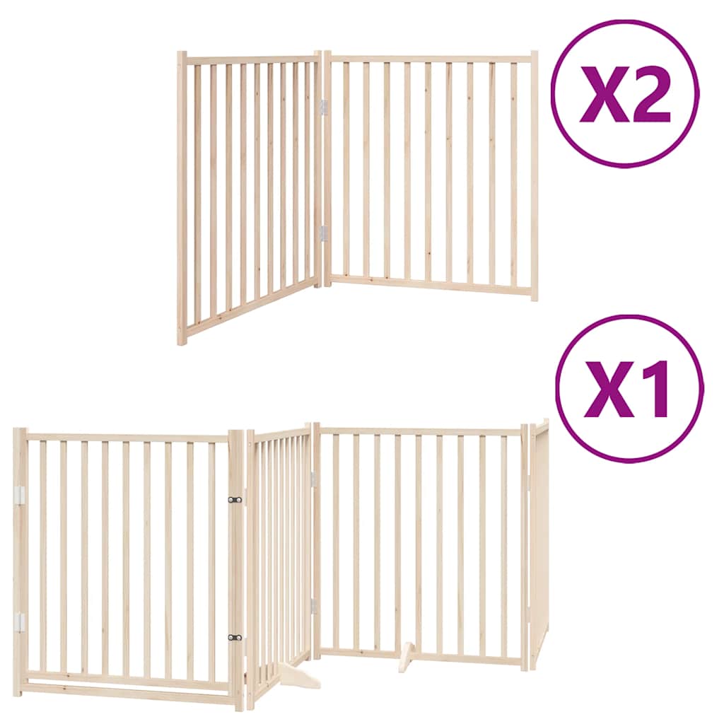 8 Piece Foldable Dog Gate with Door 640 cm Poplar Wood