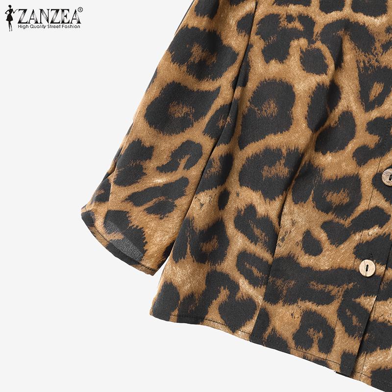 ZANZEA Womens Cropped Tops and Wide Leg Pants Leopard Print Two Piece Suit Sets