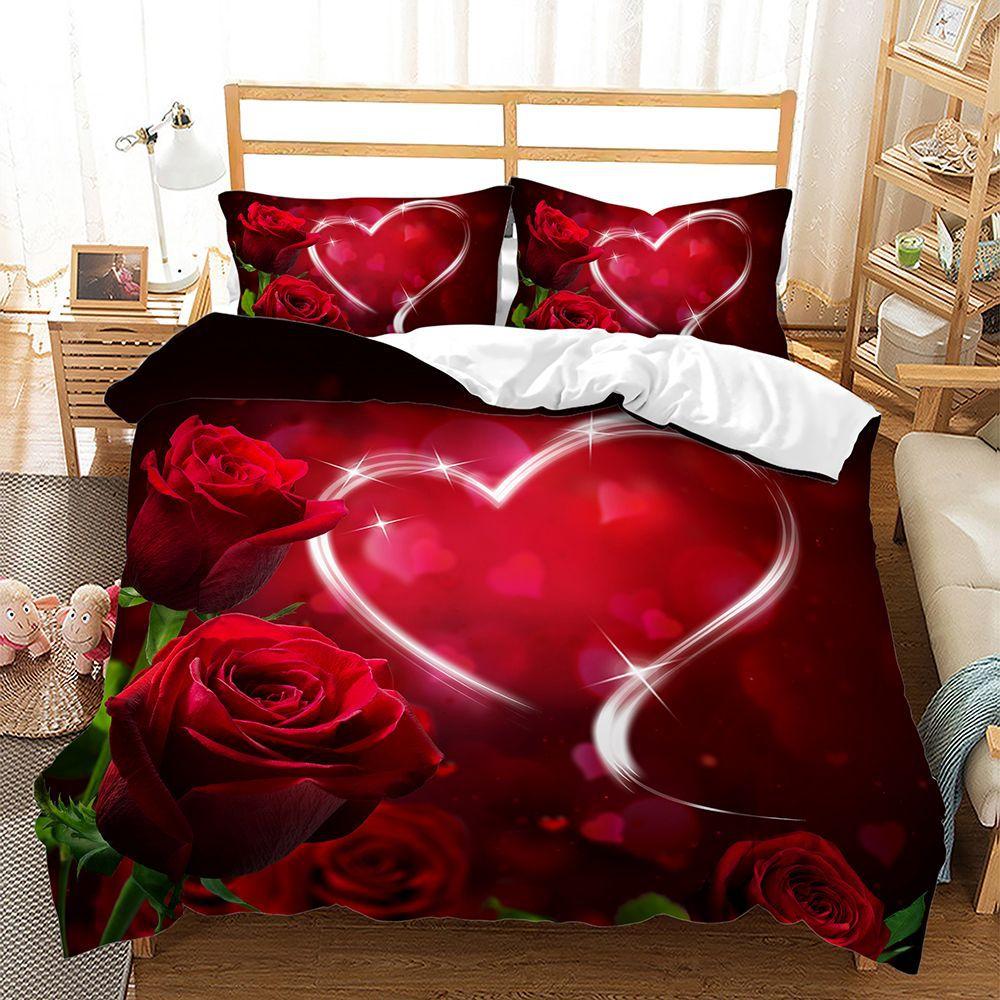 Love Heart Duvet Cover Set Marry Me Romantic Theme Polyester Comforter Cover With Pillowcase Queen Full Valentine'S Day Present