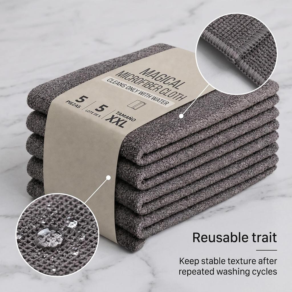 Magic cleaning cloth, densely woven, absorbent, decontamination, multi-scene, universal, repeatable, washable, home cleaning 5pcs