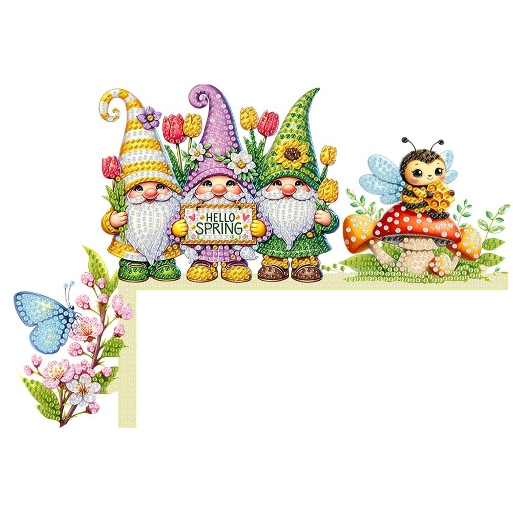 Spring Bee Gnome Diamond Painting Door Corner Sign Diamond Art Door Right Angle Sign 5D DIY Wooden Door Topper for Party Favors