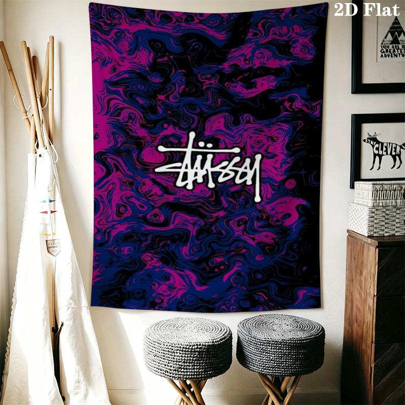 Purple Blue Swirl Marble Tapestry, Streetwear Signature Logo Wall Hanging for Room Aesthetic Decor