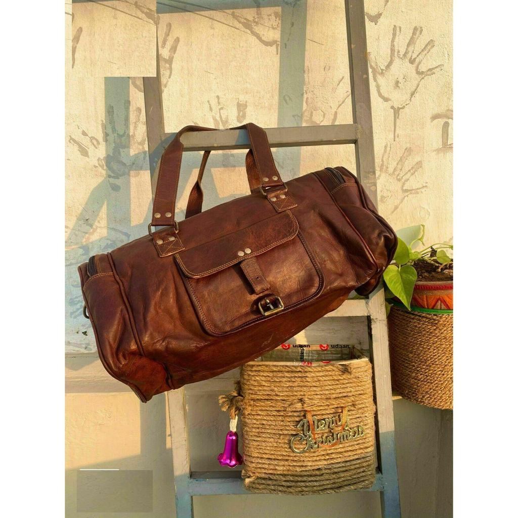 Винтажный дорожный чемодан из натуральной коричневой кожи, спортивные спортивные сумки, большая сумка из козьей кожи