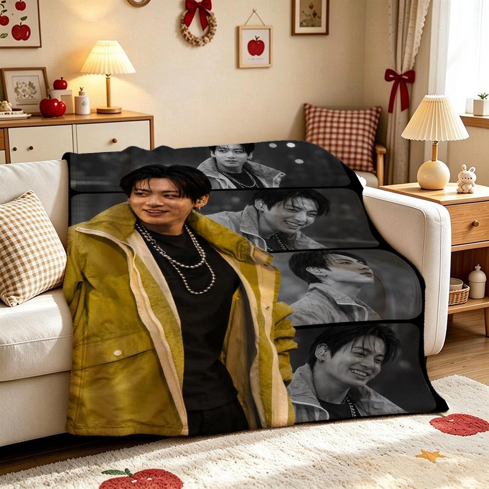 Stylish Man Yellow Jacket Portrait Pattern Blanket Warm Comfortable Fleece Blanket For Living Room Office Nap Lightweight Home Decor Halloween Gift
