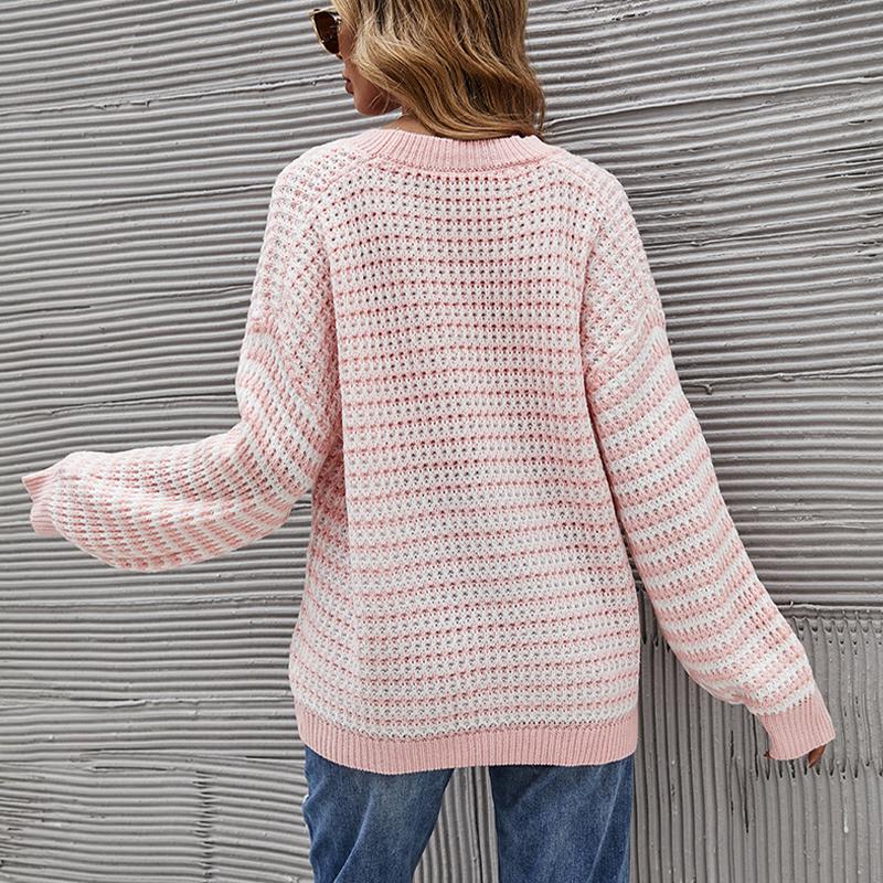 Вязаный повседневный полосатый пуловер с v-образным вырезом, женский свитер