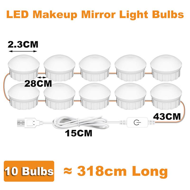 LED Makeup Mirror Light Bulbs USB Hollywood Vanity Make Up Mirror Lights Bathroom Dressing Table Lighting Dimmable LED Wall Lamp
