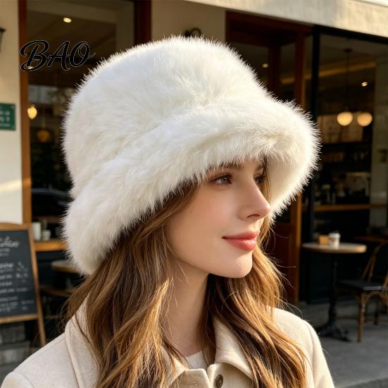 Warm Hat for Hiking Faux Fur Bucket Women, Fuzzy Fisherman Cap, Versatile Solid Color Soft Fluffy Plush Winter Cold Weather Ear Protection Cozy