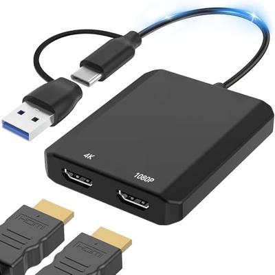 NCGGY USB 3.0/USB C на двойной HDMI адаптер, Адаптер преобразования HDMI, Двойной вывод на дисплей 4K@60Hz, Совместим с Windows, Mac OS, Android и M1/M2/M3