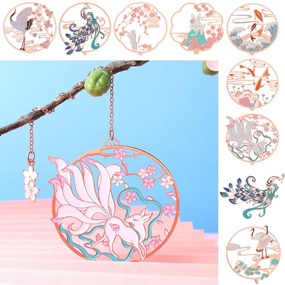 Office Supplies Koi Tassel Peacock Metal Book Clip Brass Bookmark Group Fan Shape Pagination Mark