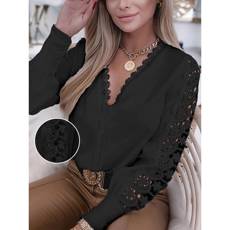 IHUASU Women's Fashion V-Neck Long Sleeve Spring Autum Casual Blouses & Shirts Elegant