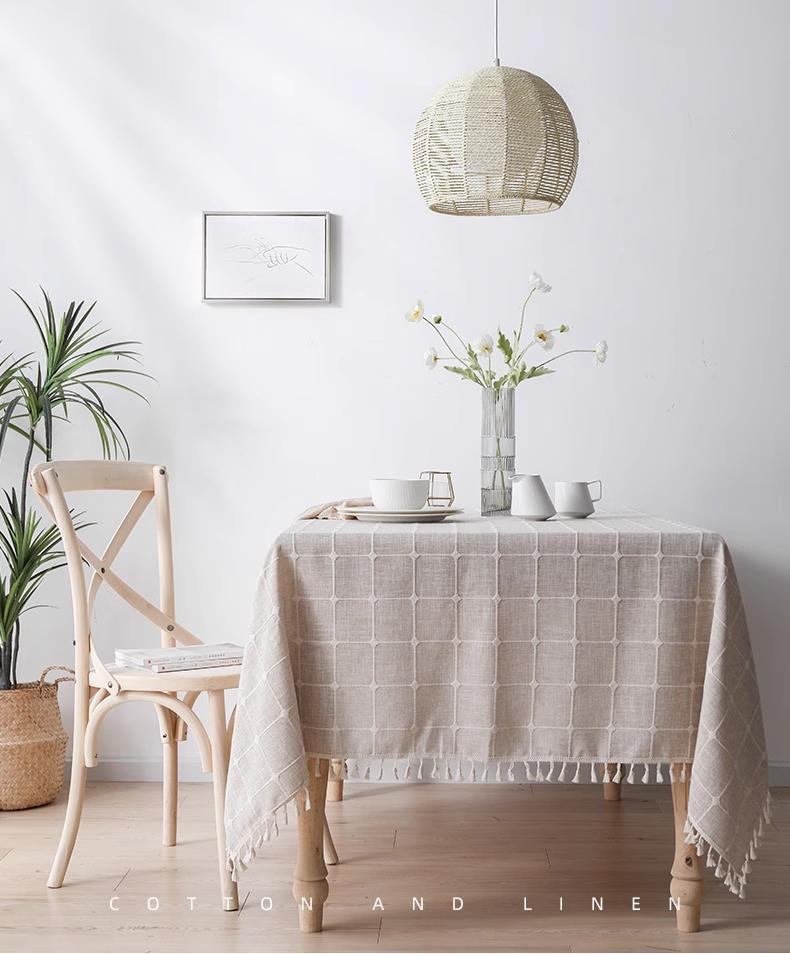 Жаккардовая клетчатая скатерть, хлопково-льняная с кисточками пыленепроницаемая крышка стола, для ужина, свадьбы, квадратный декор столешницы