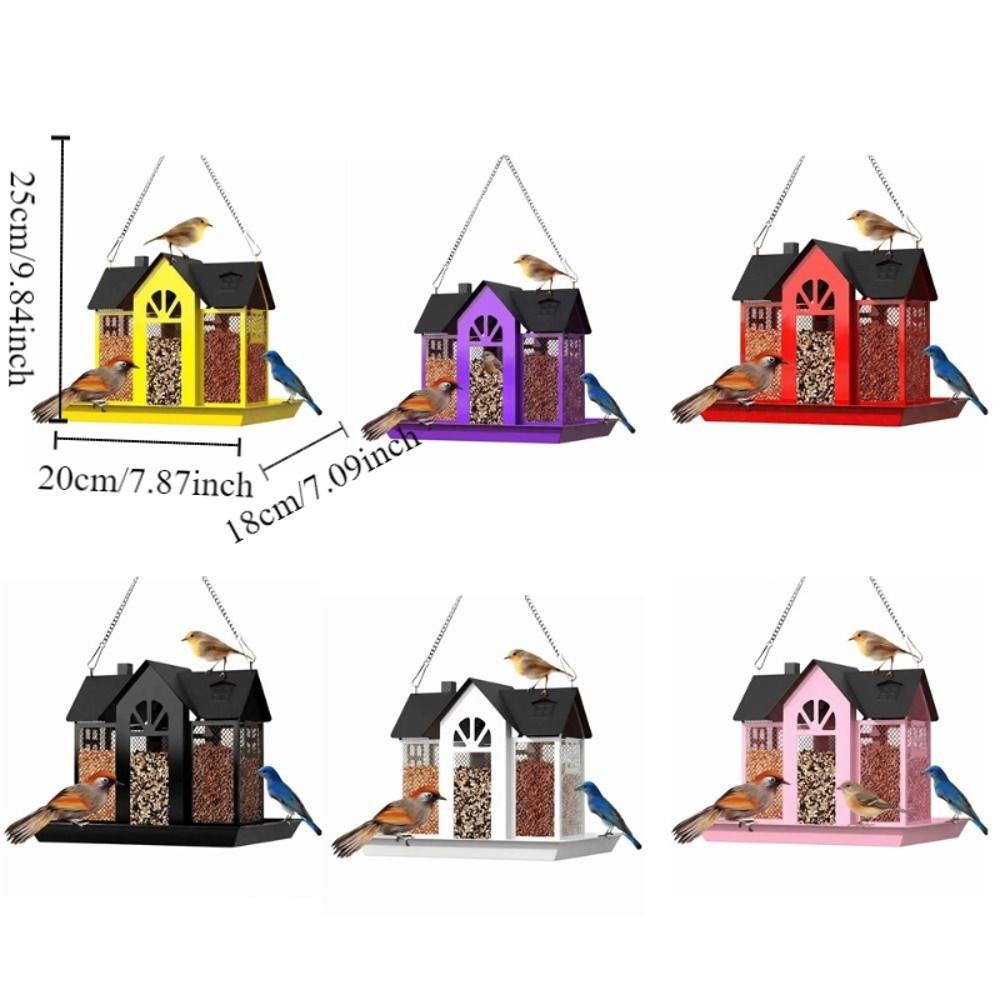 Multi-purpose Metal Hanging Bird Feeder Large Capacity House Shape Hummingbird Feeder Rainproof Wild Bird Feeder Yard Decoration