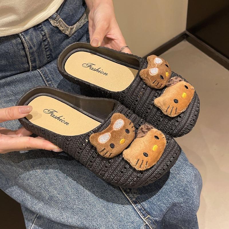 Cute Hello Kitty Soft Bottom Cool Slippers Women's Summer Breathable One Pedal Bag Head Drag Lightweight Versatile Hollow Half Pack Drag