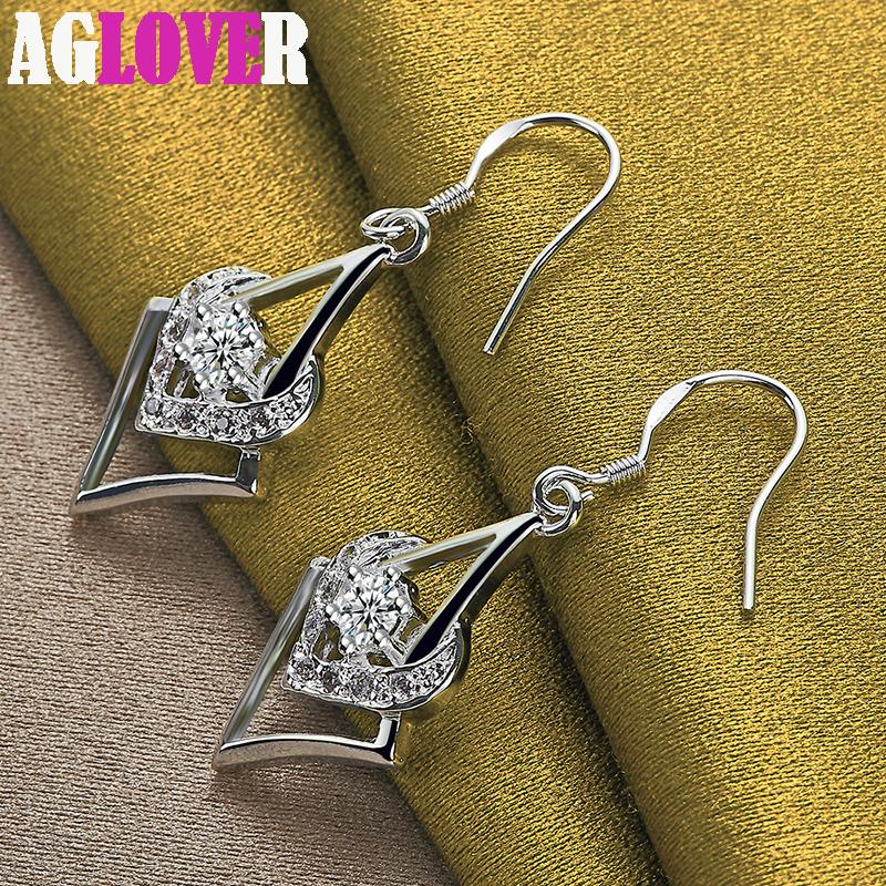 925 Sterling Silver AAA Zircon Heart Drop Earrings Charm Jewelry