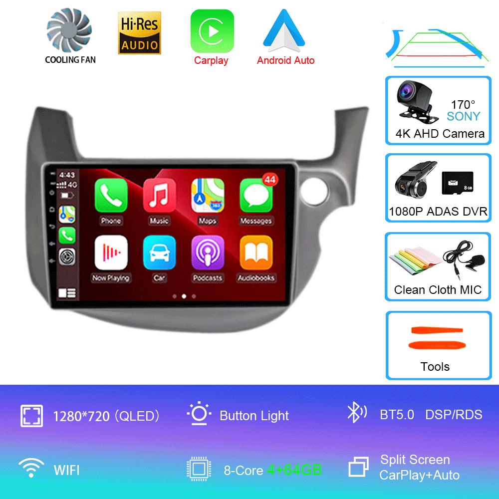 Автомобильное радио Android 14 Carplay для HONDA FIT JAZZ 2007 - 2013 Навигация Мультимедийный проигрыватель Стерео 5gWiFi+4G BT DVD Головное устройство авто