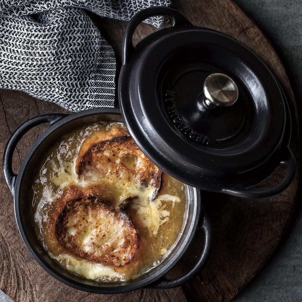 Vermicular Cast Enamel Pot 14cm Matte Black Anhydrous Cooking Special Recipe Book Included Oven Pot Round MBK14R