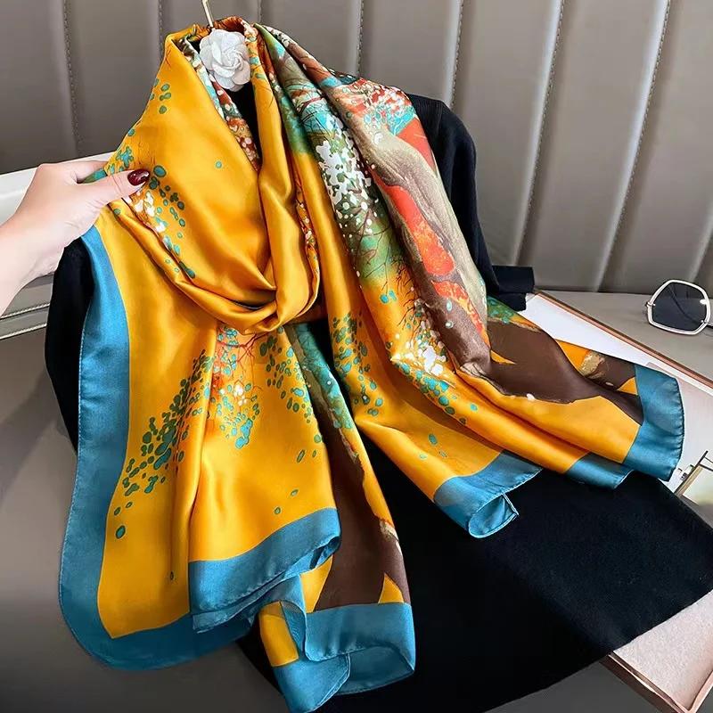 180*90cm Luxury Brand Ladies Spring Summer Long Silk Scarf Shawl Digital Painted Shawl Gogh Oil Painting Lady Foulard Bandanna