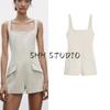 Весна Новая Женская Одежда Стиль Преппи Квадратный Воротник Без Рукавов На Бретелях Минималистичный Легче Всего Сочетать Цельный Комбинезон с Шортами 2650550