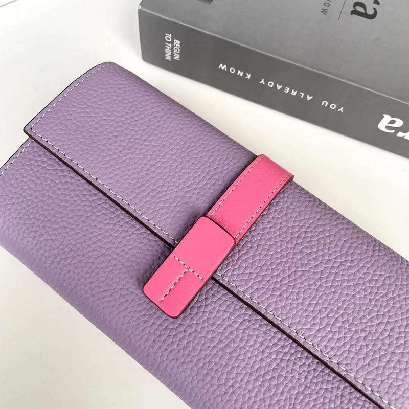 Новый женский кошелек из натуральной кожи, верхний слой из коровьей кожи с узором личи, длинная сумка с тремя отделениями, контрастного цвета