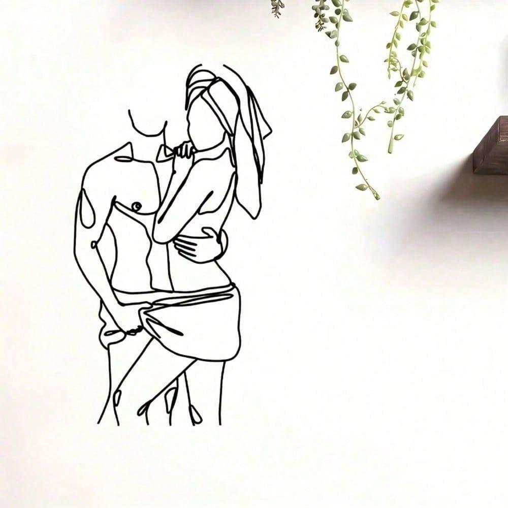 Man And Woman Sideways Hugging LOVE FEELING Minimalist Metal Wall Art - Modern Home Decor For Bedroom, Living Room, Or Bathroom.