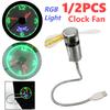 1/2 шт. Вентилятор-часы с отображением температуры в реальном времени, 5 В USB, портативный мини-вентилятор с RGB-подсветкой, гибкий вентилятор-часы для ноутбука, ПК, нетбука