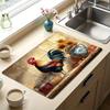 1Pcs Rubber Drying Mat With Feather Rooster Print For Coffee Shop Restaurant Kitchen Carpet Tableware Durable Diatom Mud Table Mat Pet Mat Coffeeware