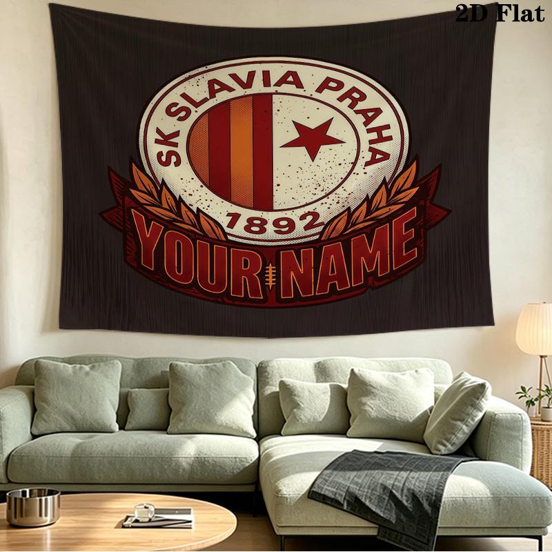 Custom Name SK Slavia Praha Printed Tapestry – Wall Hanging for Bedrooms, Dorms, and Home Decor