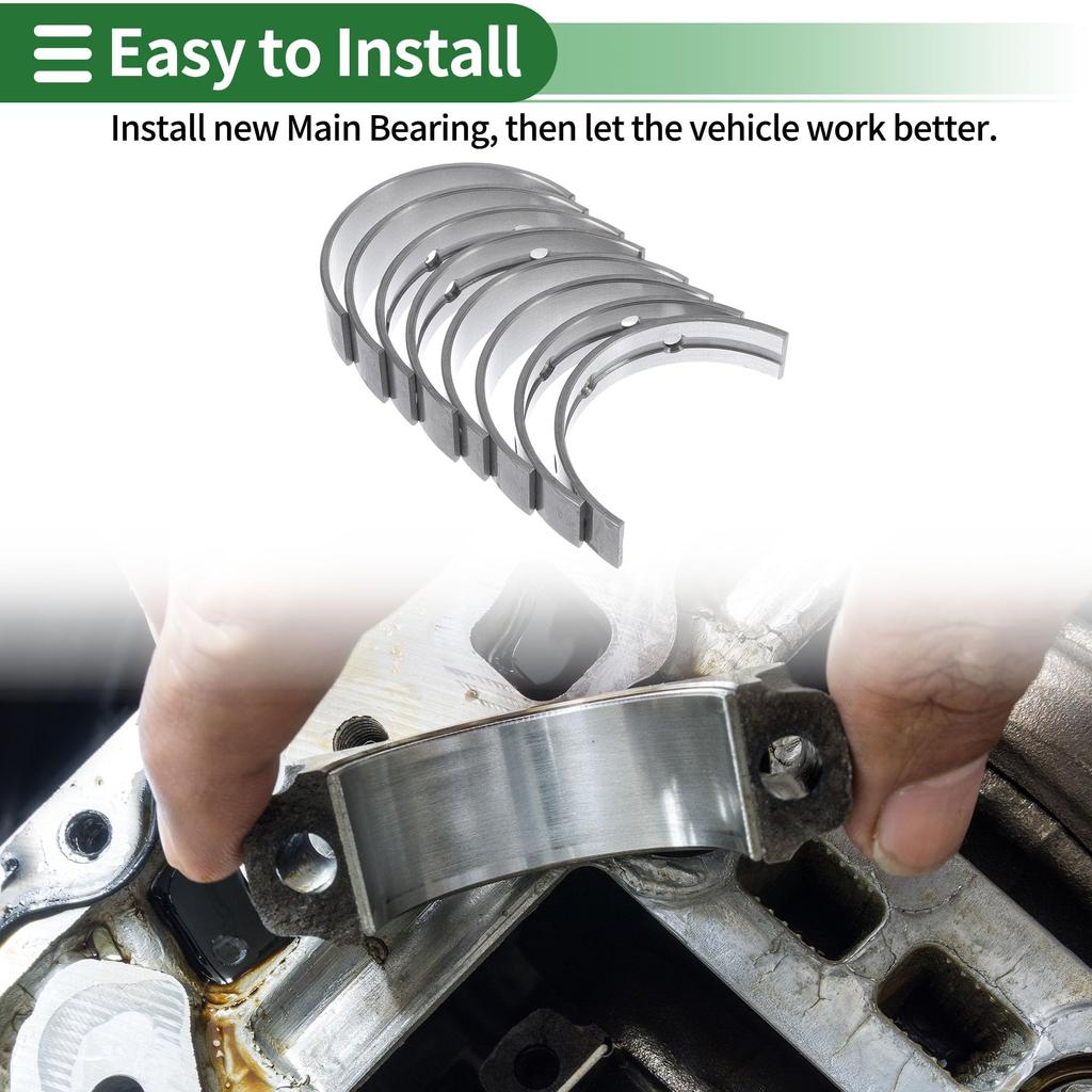 Motoforti Compatible with Toyota Tundra 2005-2014 Engine Crankshaft Main Bearing Metal Silver Tone Set of 8