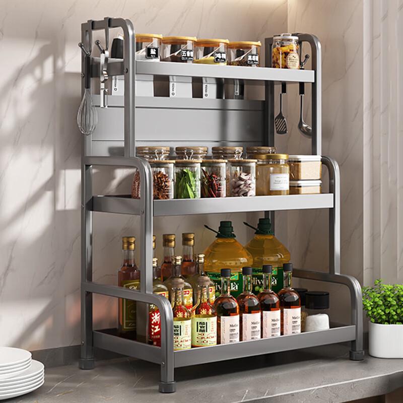 3-Tier Carbon Steel Kitchen Storage Rack with Knife Holder and Hooks