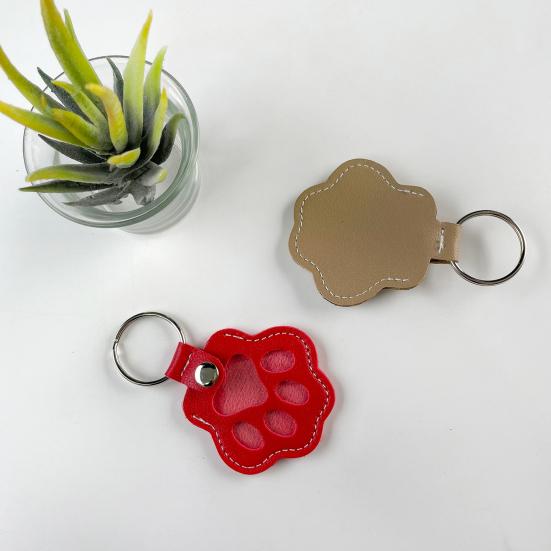 Pet Memorial Keychain Faux Leather Cat Claw Design Pet Hair Storage Pouch Pet Fur Keepsake Keyring for Pet Lovers